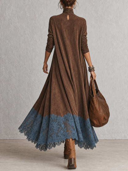 Vestido Brunella largo efecto ante con bajo de encaje floral - imagen 10