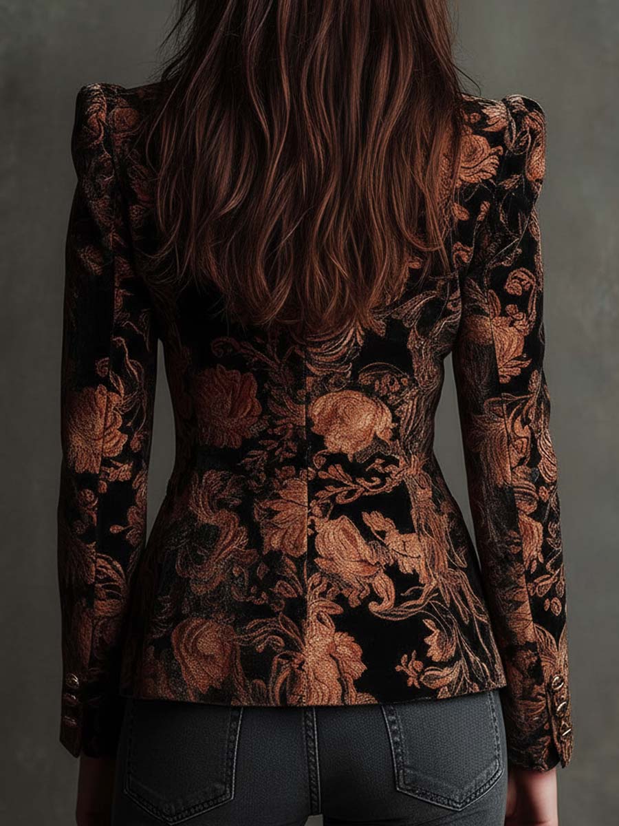 Sofia – Blazer Sastre con Estampado Floral Negro y Bronce