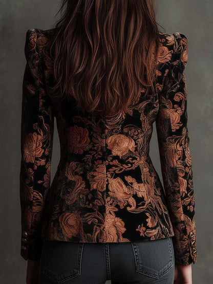 Sofia – Blazer Sastre con Estampado Floral Negro y Bronce