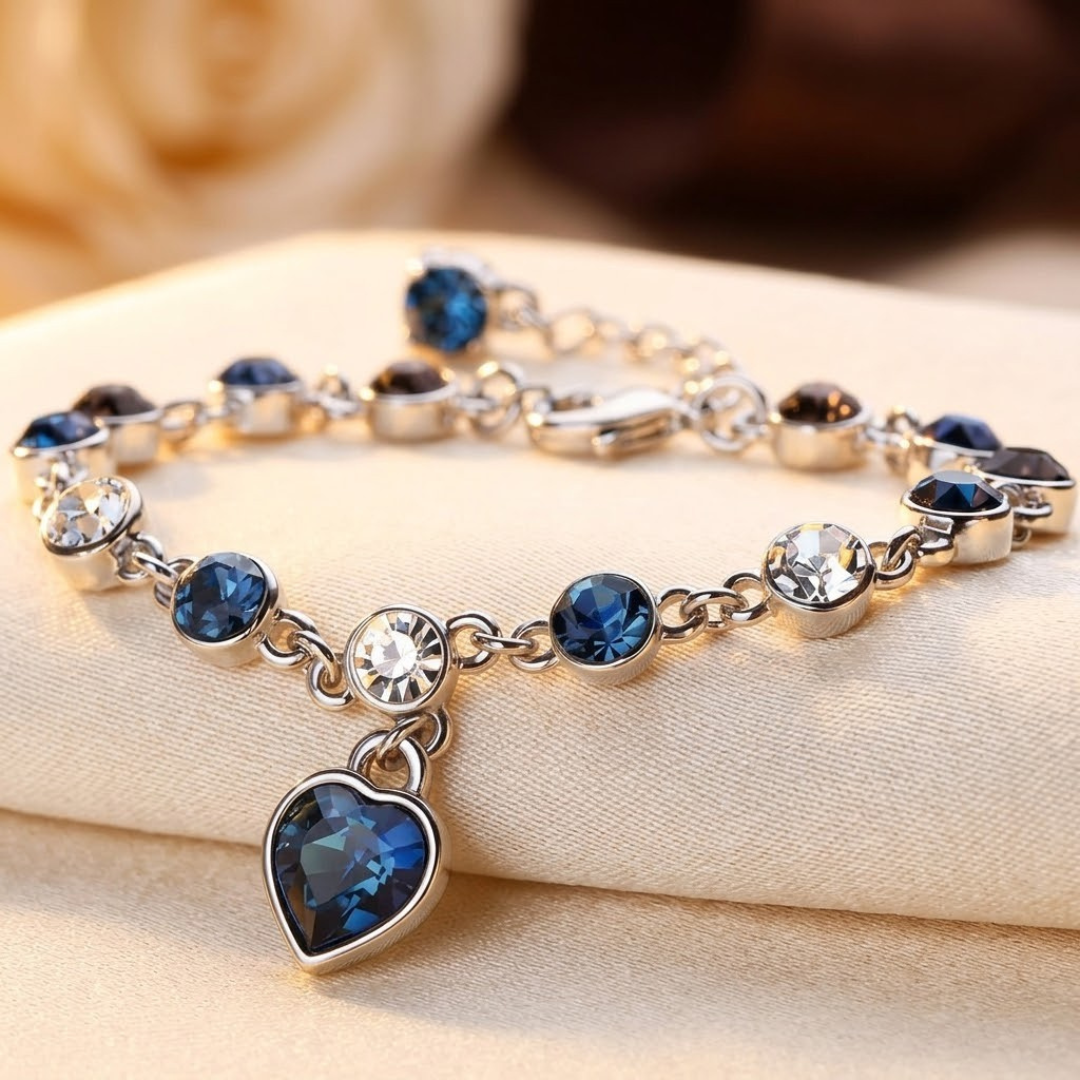 Pulsera de cadena con corazón azul – plateada