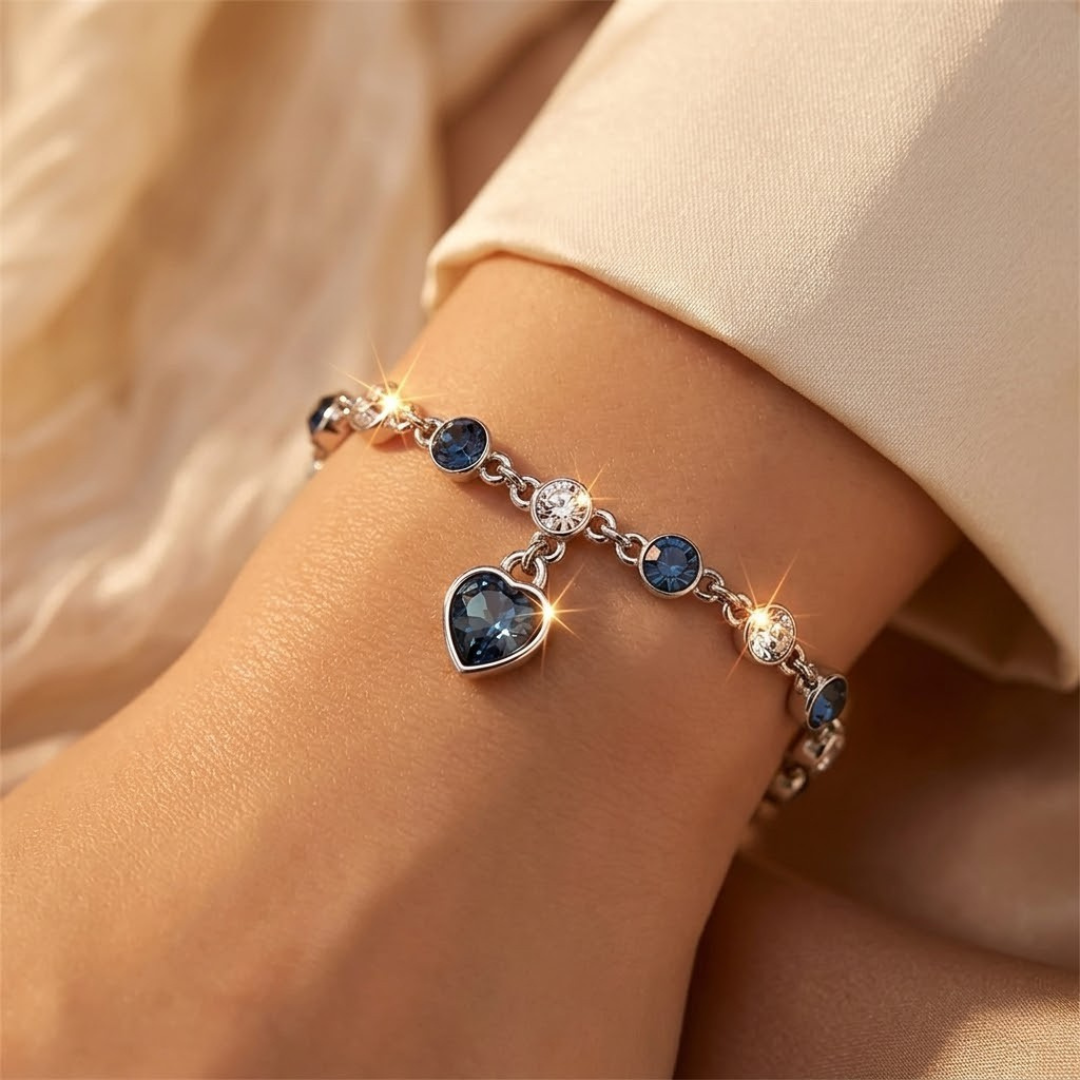 Pulsera de cadena con corazón azul – plateada