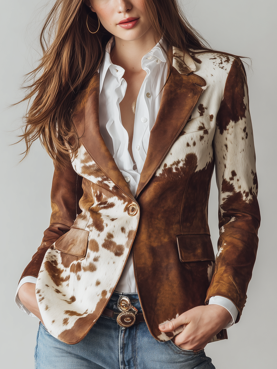 Alessia – Blazer Vintage con Estampado de Vaca
