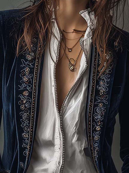 Chiara – Chaqueta Larga Bordada Vintage