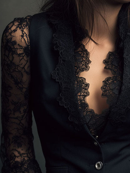Vittoria – Blazer Negro con Mangas Semitransparentes