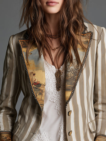 Rosanna – Blazer Bohemio de Rayas con Cuello Estampado