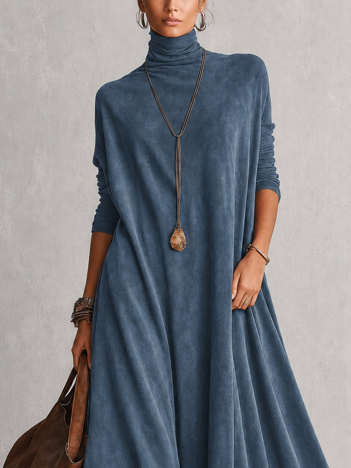 Vestido Brunella largo efecto ante con bajo de encaje floral - imagen 11
