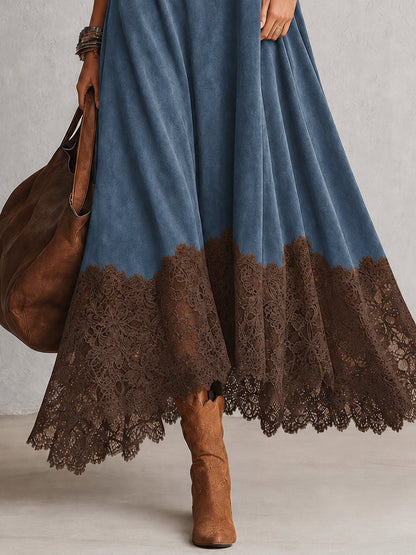 Vestido Brunella largo efecto ante con bajo de encaje floral - imagen 12