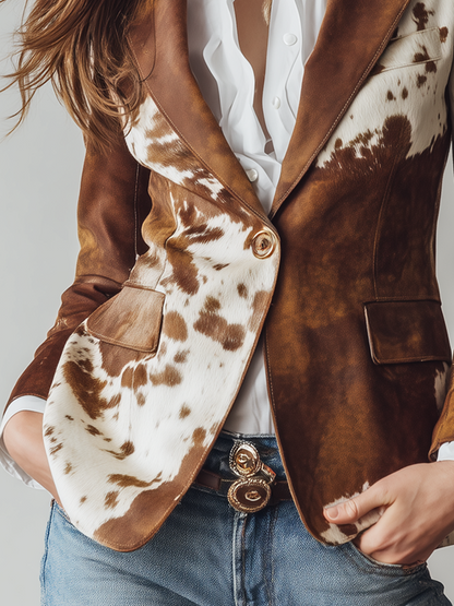 Alessia – Blazer Vintage con Estampado de Vaca