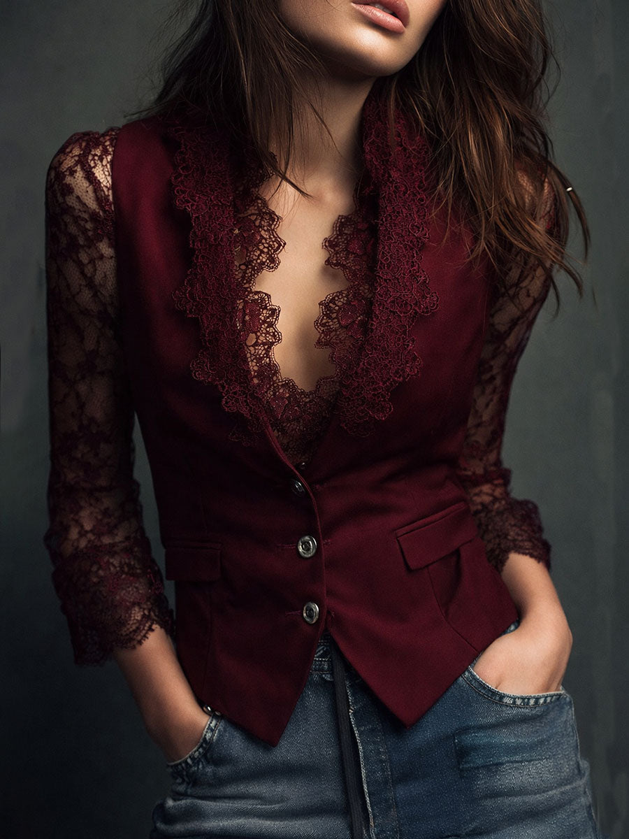Vittoria – Blazer Negro con Mangas Semitransparentes