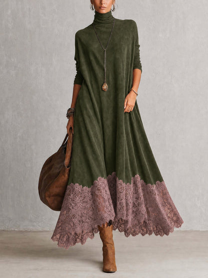 Vestido Brunella largo efecto ante con bajo de encaje floral - imagen 4