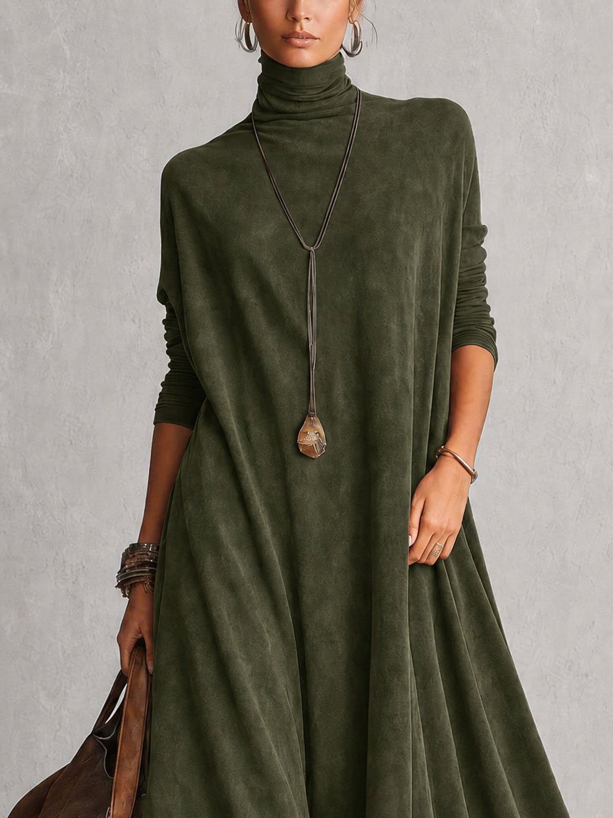 Vestido Brunella largo efecto ante con bajo de encaje floral - imagen 15