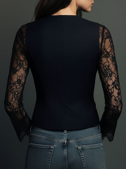 Vittoria – Blazer Negro con Mangas Semitransparentes