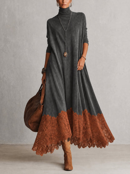 Vestido Brunella largo efecto ante con bajo de encaje floral - imagen 5
