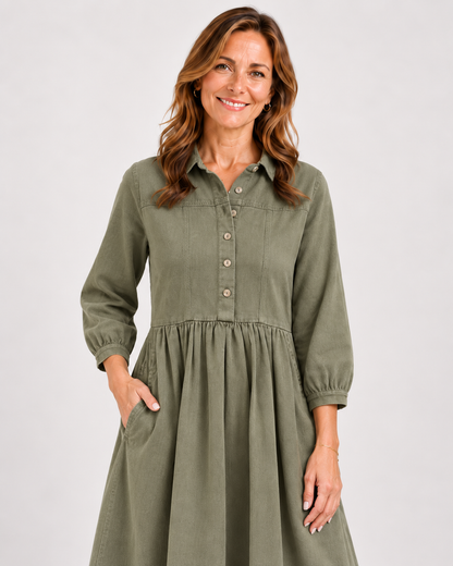 Vestido Camisero Midi Verde Oliva