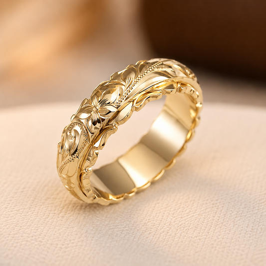 Anillo flor dorado envejecido