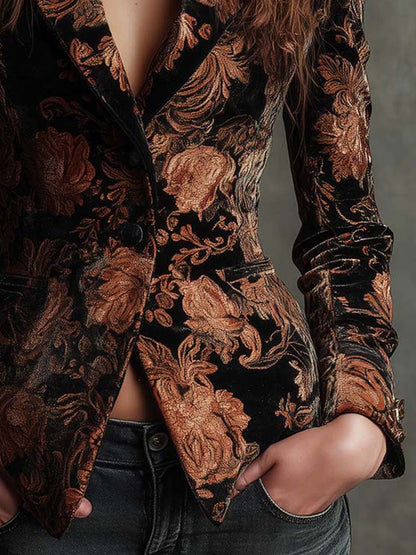 Sofia – Blazer Sastre con Estampado Floral Negro y Bronce