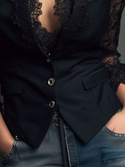 Vittoria – Blazer Negro con Mangas Semitransparentes