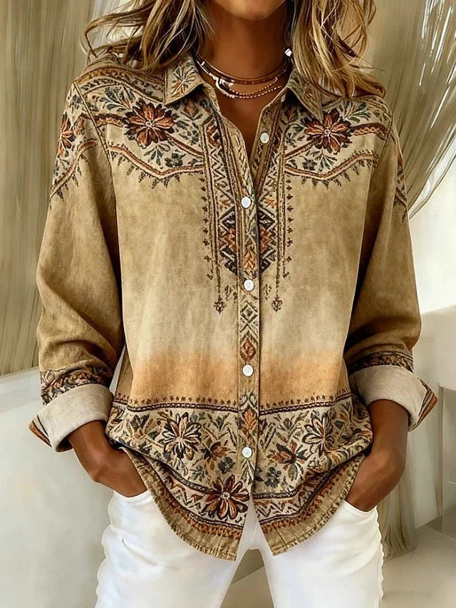 Rexanna | Blusa floral vintage en tonos tierra - Caqui