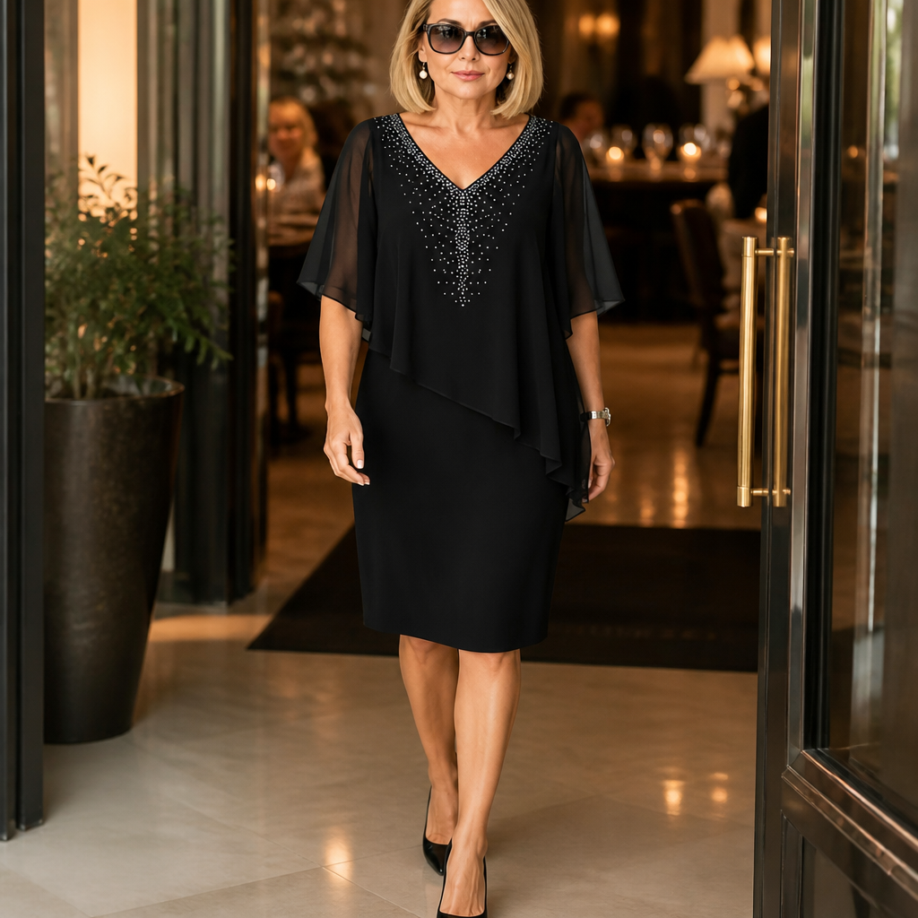 Joise | Vestido elegante con capa drapeada