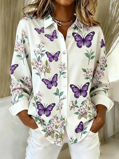 Dahlia | Blusa con estampado de mariposas - Blanco