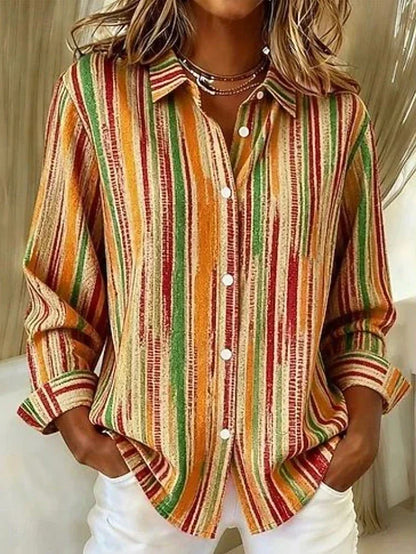 Harlowe | Blusa de rayas multicolor estilo vintage - Naranja