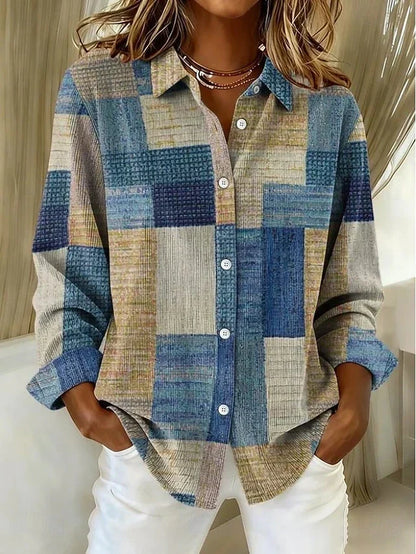 Merritt | Blusa vintage de estampado patchwork - Azul