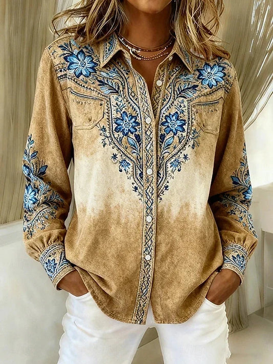 Tucson | Blusa vintage de flores y motivos botánicos - Azul