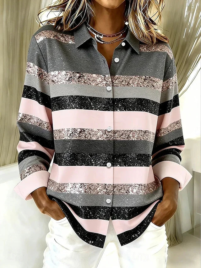 Evancline | Blusa de rayas horizontales - Rosa empolvado